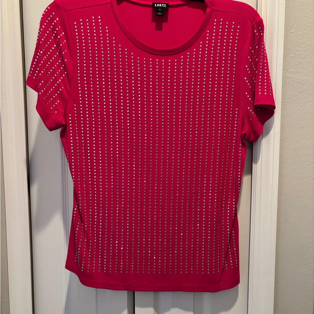 INC International Concepts Women's hot pink rhinestone tshirt